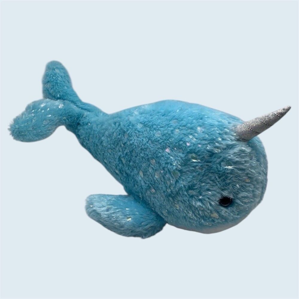 Hug Me Valentines Unicorn Whale Narwhal Plush Stuffed Animal Blue 20"
